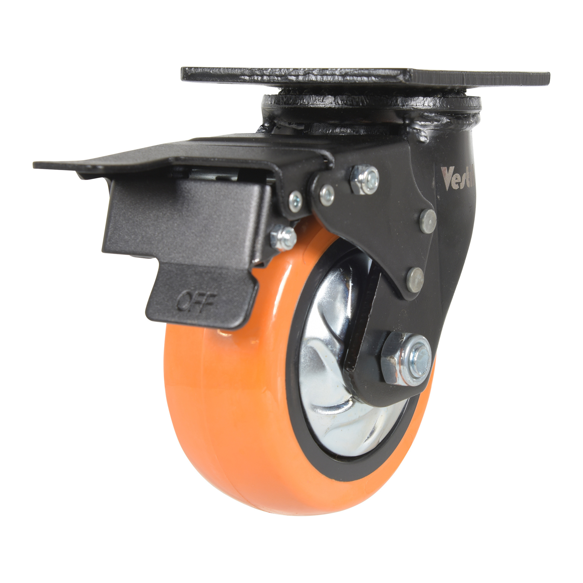 Vestil Polyurethane Swivel Caster with Total Brake - 5in. x 2in., 639-Lb. Capacity, Zinc-Plated, Model# CST-E6-5X2PUP-SWTB